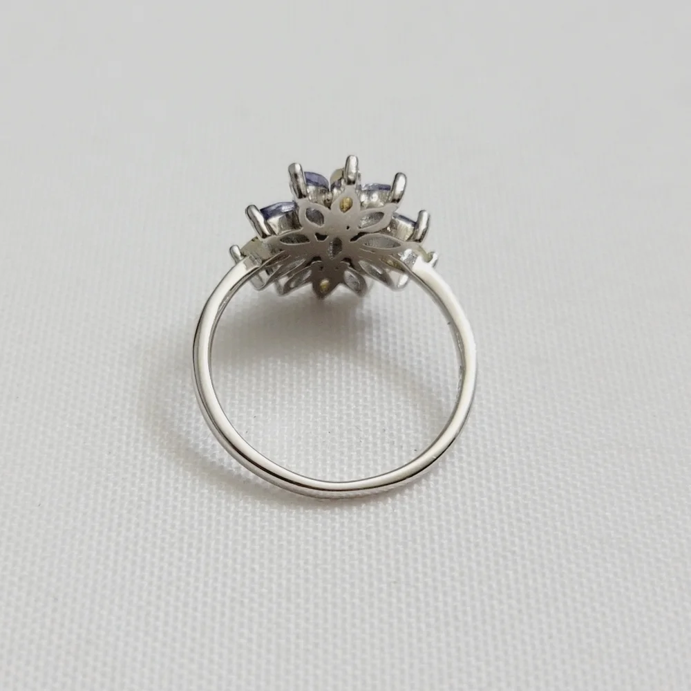 Genuine Tanzanite and Ethiopian Opal 925 Solid Sterling Silver Ring Size 7 - Picture 3 of 5